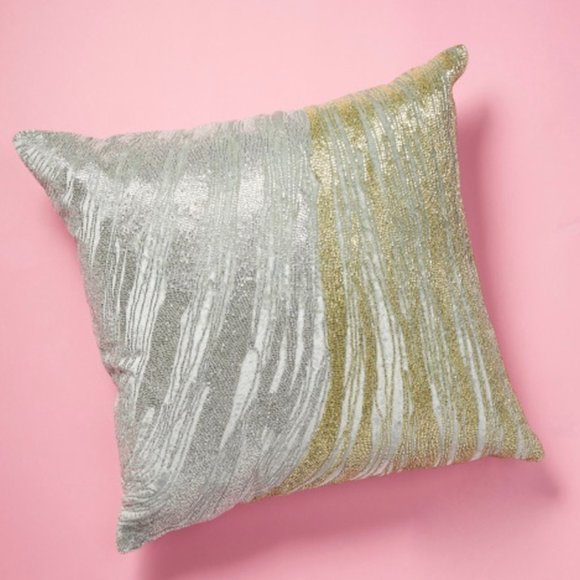 Callisto Home Aqua Velvet Silver & Gold Beaded Decorative Pillow - Picture 1 of 9